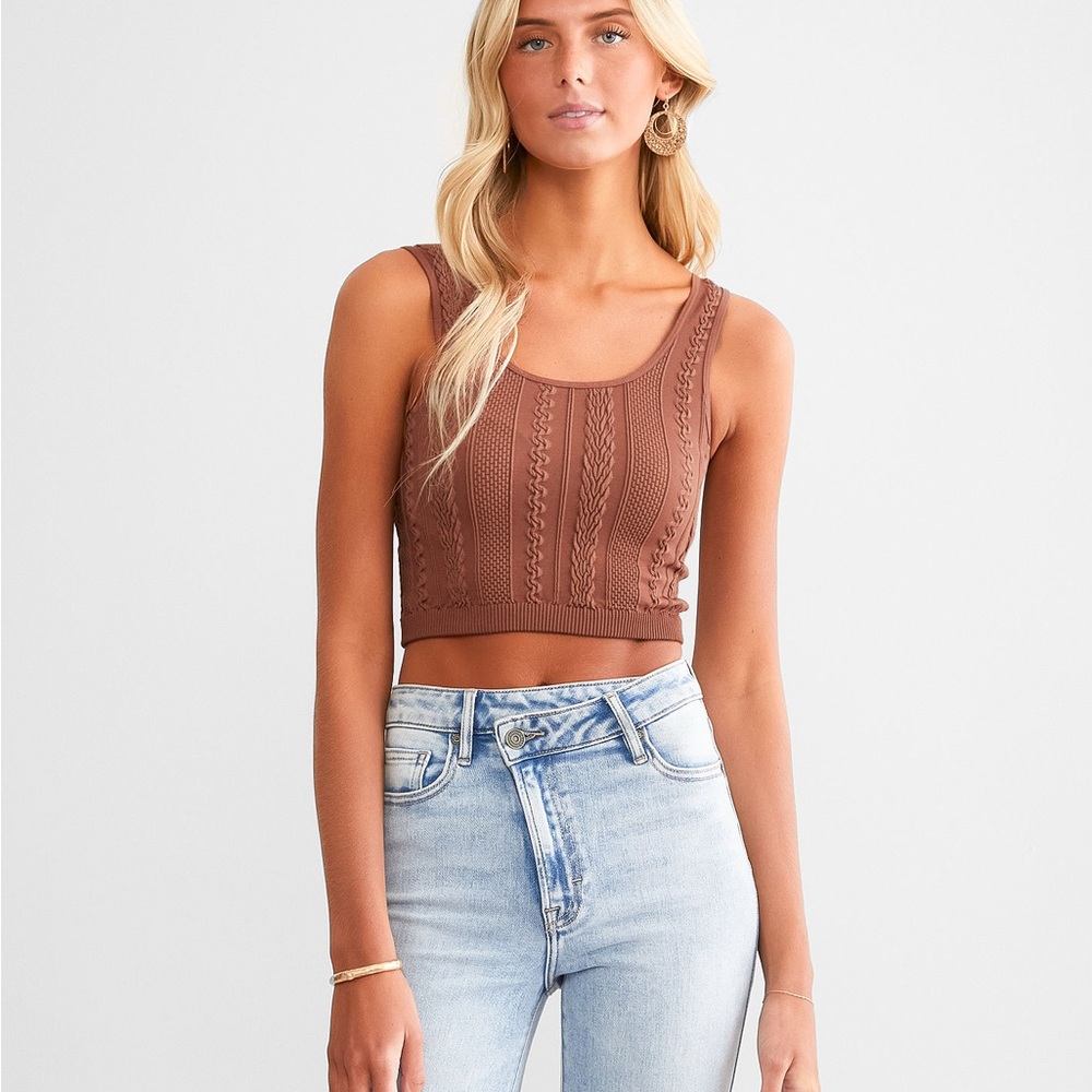 Buckle Brown Knit Crop Top